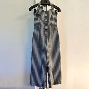 ZARA Women's Jumpsuit Halter Premium Denim Stripes Size Medium